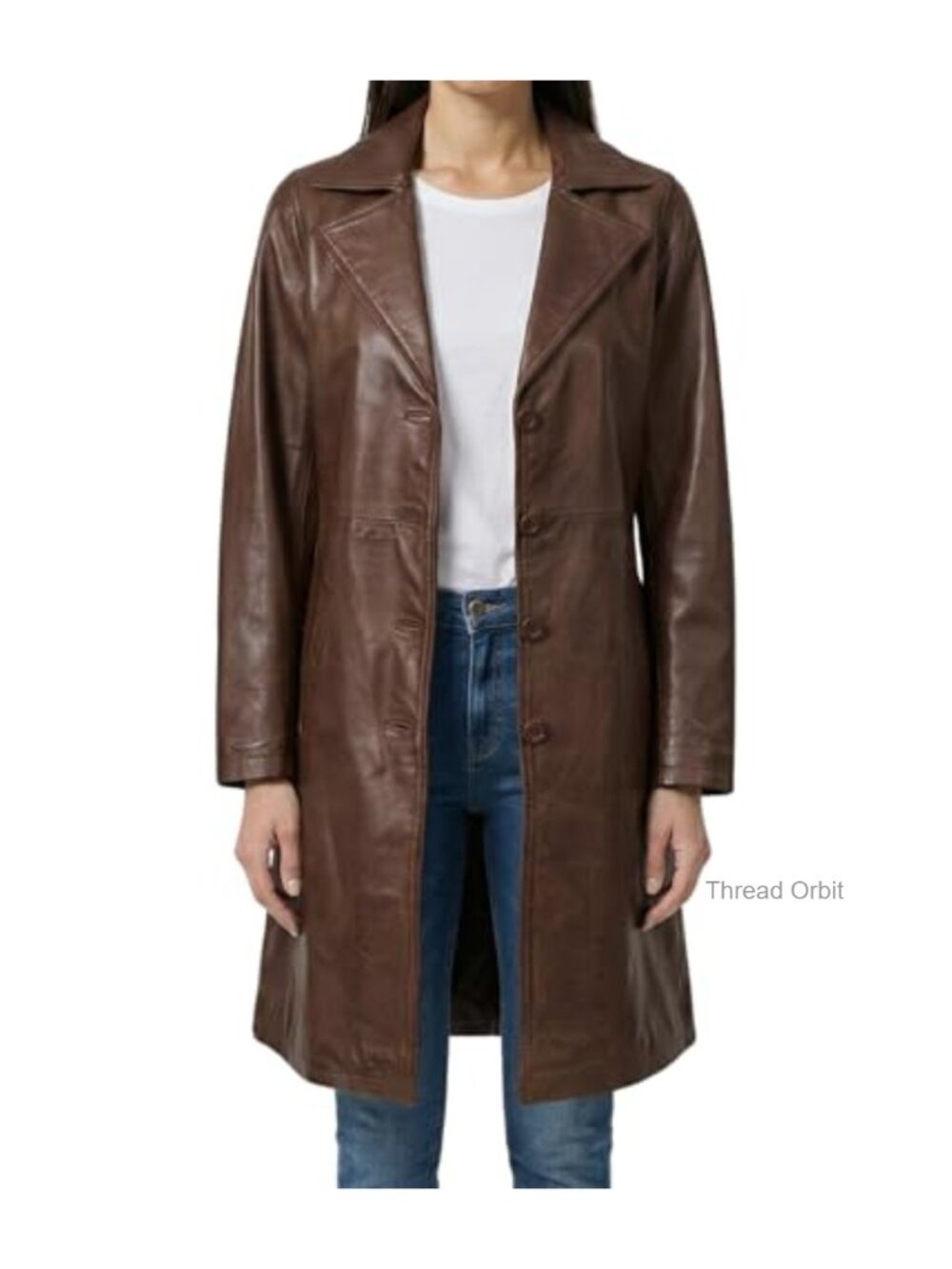Women's Real Lambskin Leather Car Coat Long Coat Button Closure